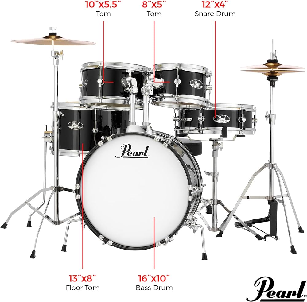 Pearl RSJ465C/C #31 Roadshow Junior 5-Pcs Drum Set with Hardware & Cymbals Jet Black Finsh - Image 2