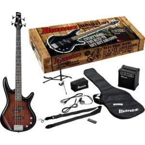 Ibanez IJSR190U Jumpstart 4-String Bass Guitar Package in Walnut Sunburst Finish, Includes Amp, Stand, Strap, Headphone, Picks & Gig Bag