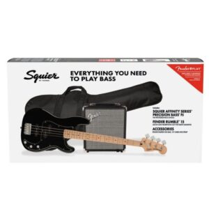 Fender Squier Affinity Precision Bass PJ Pack in Black with Rumble 15 Amp - 0372981406