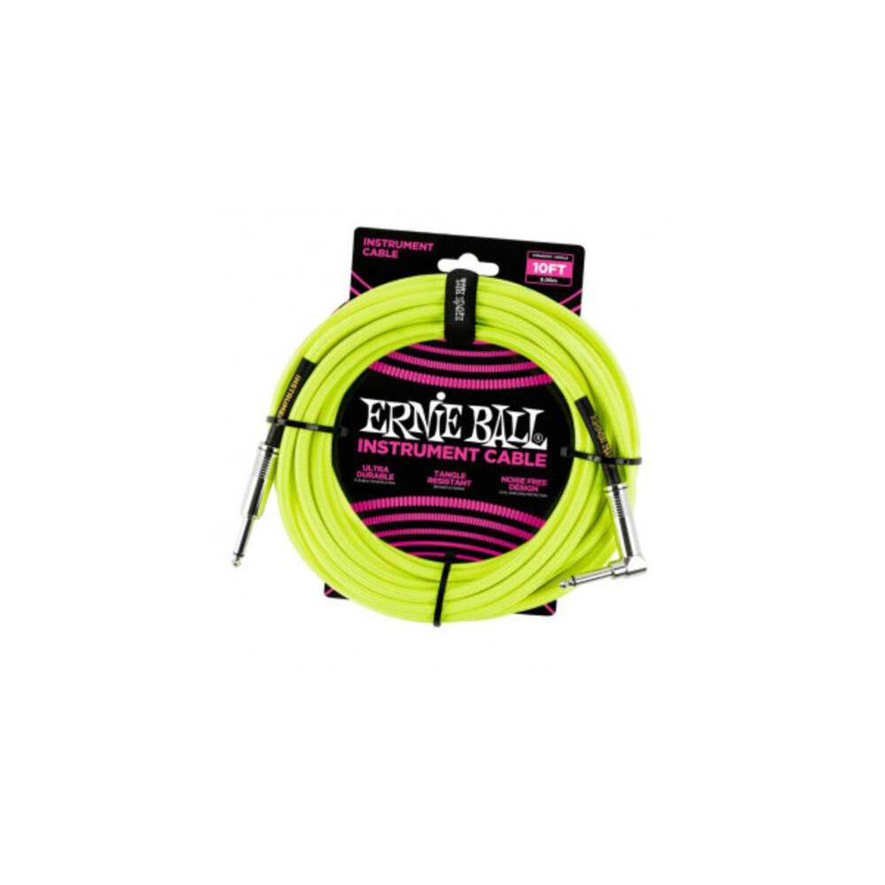 Ernie Ball P06080 10' Braided Straight / Angle Instrument Cable Neon - Yellow